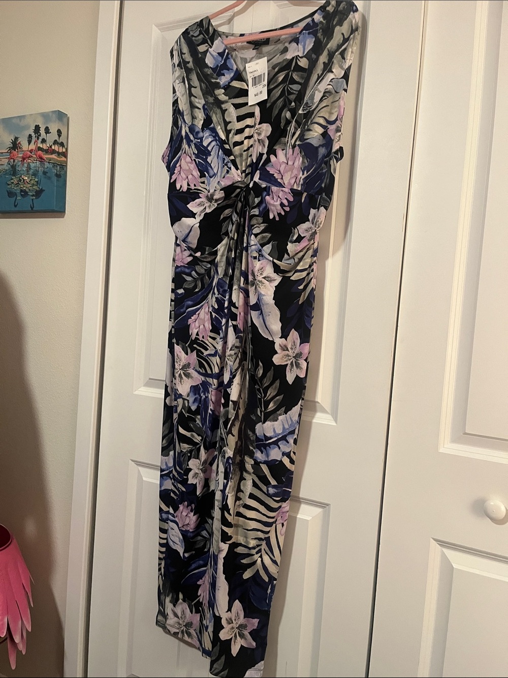 connected apparel Navy Floral Twist-Front Maxi Dress with Lavender Accents